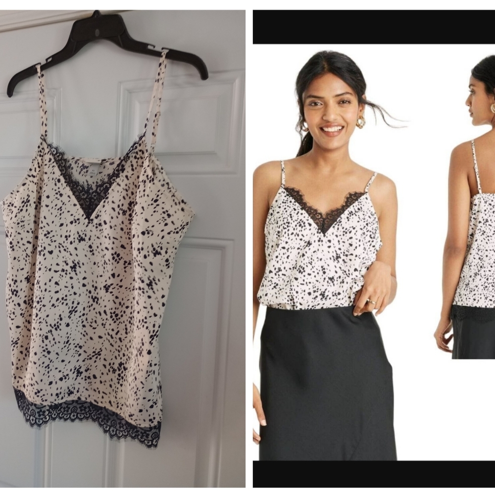 a.new day Women's Cami w/Lace Trim Beige(Egg Shell) w/ black Cheetah Pri…